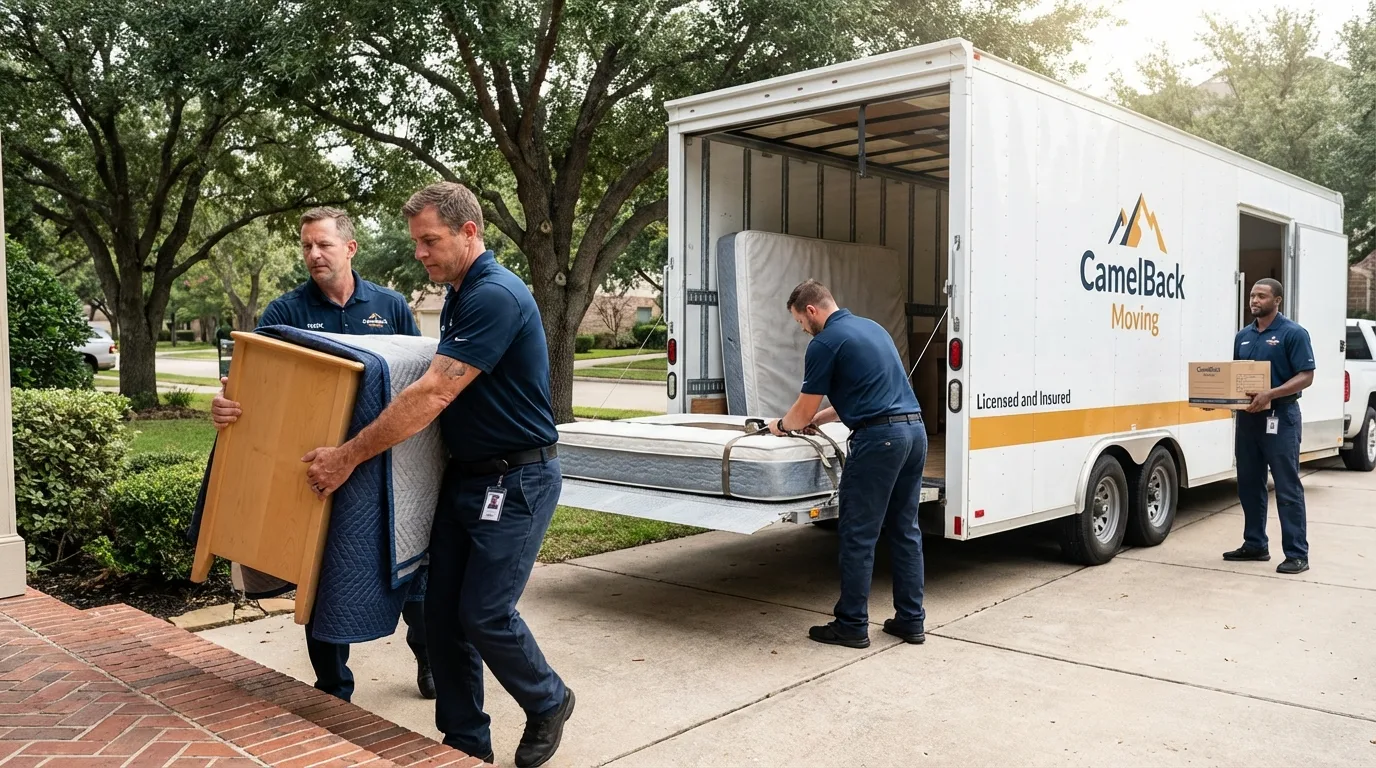 Crew loading residential truck for cross-state move from Fountain, CO